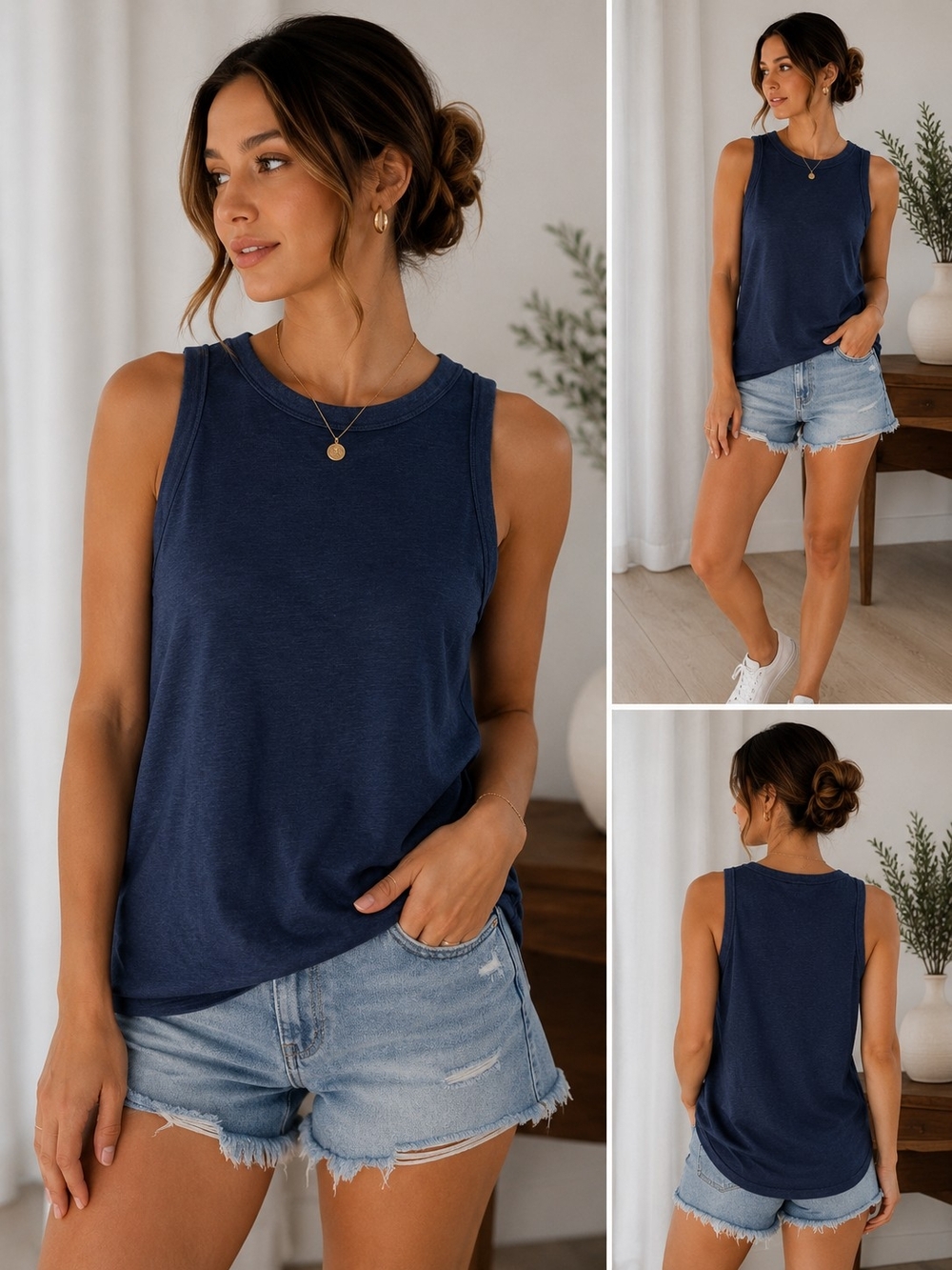Time and Tru Navy Sleeveless Tank Top